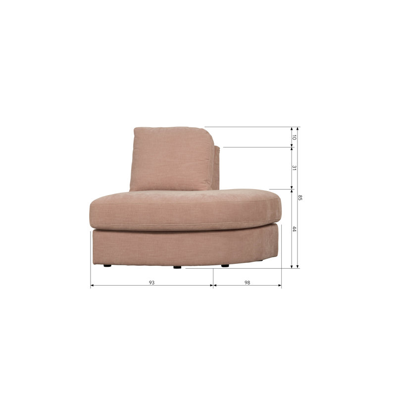 3 Seater Sectional, Right Hand Facing, Pink