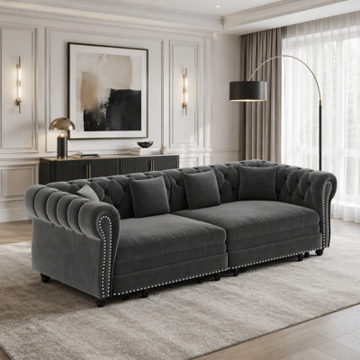 3-in-1 Convertible Sofa Bed with Ottoman and Tufted Velvet Design