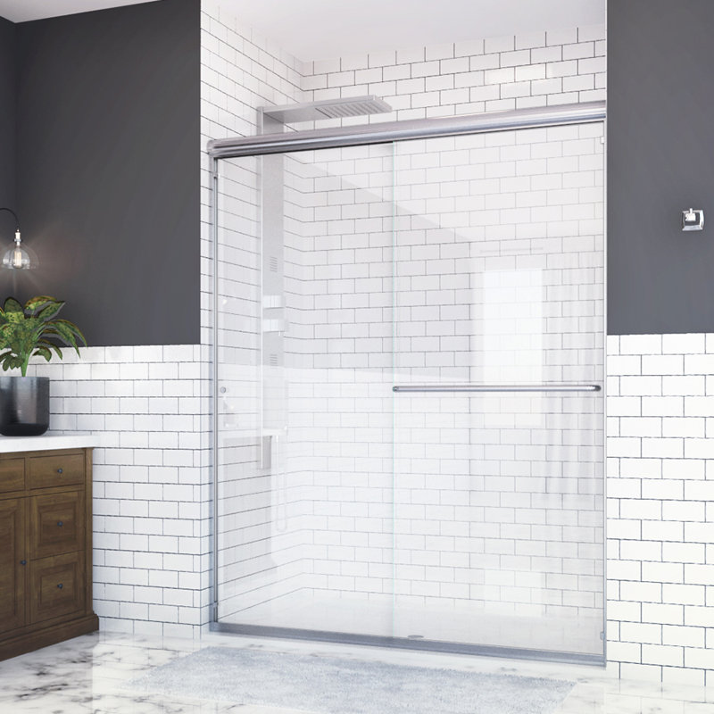 Distinctive 60 in. W x 65.5 in. H Sliding Bypass Semi-Frameless Shower Door in Chrome with 1/4 in. Thick Clear Glass, Chrome