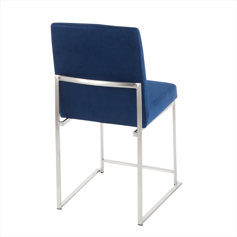 Ensemble de 2 chaises d'appoint à dossier haut en velours contemporain bleu classique avec structure en acier inoxydable