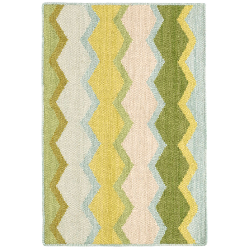 Safety Net Green Handwoven Wool Rug, Rectangle 2' x 3'