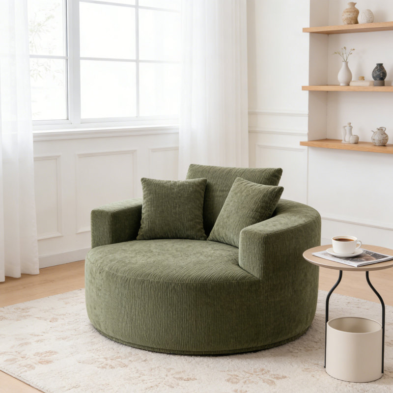 Fauteuil en chenille surdimensionné sans assemblage requis, Vert olive