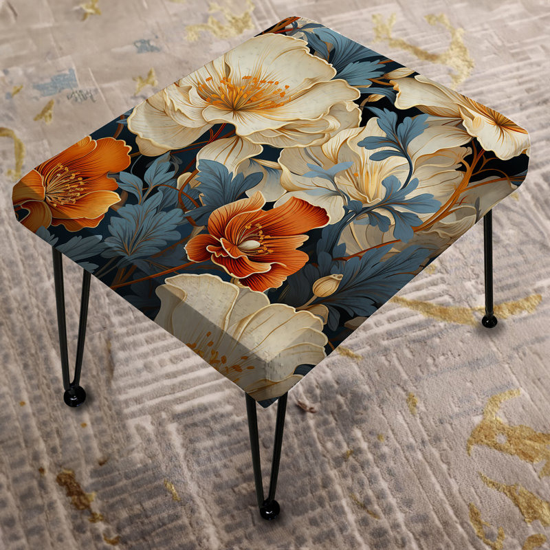 Intricate Beige Floral Harmony - Repose-pieds rectangulaire floral