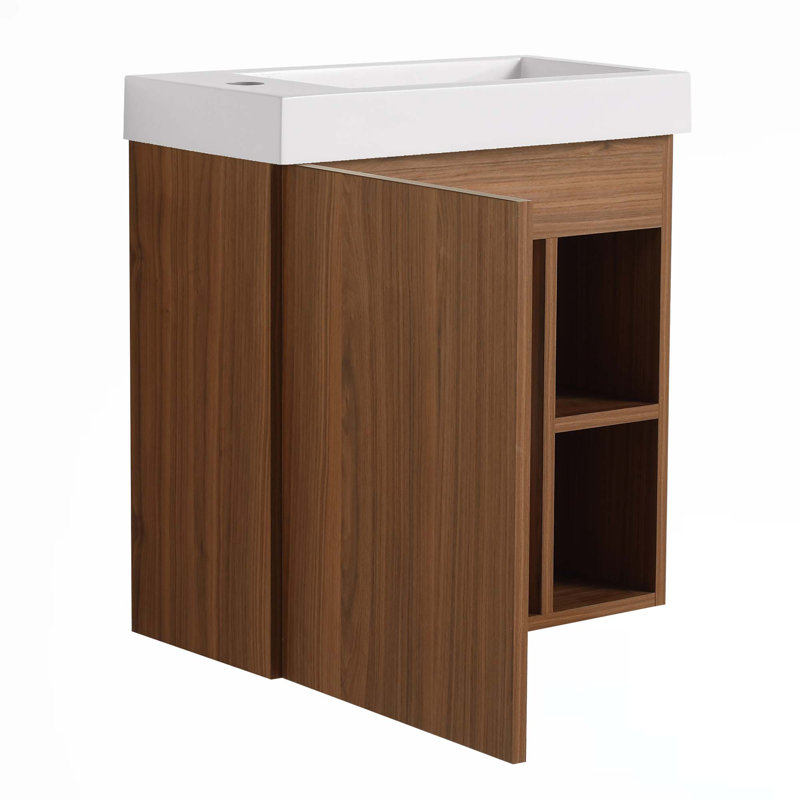 Meuble-lavabo mural flottant 20 po avec lavabo en résine, Blanc