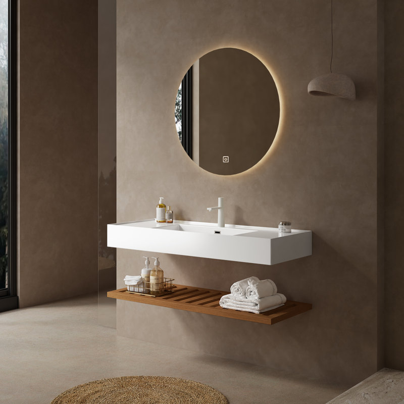 Meuble-lavabo mural Coehn avec lavabo vasque en acrylique et tablette (robinet non inclus), Walnut, 48"