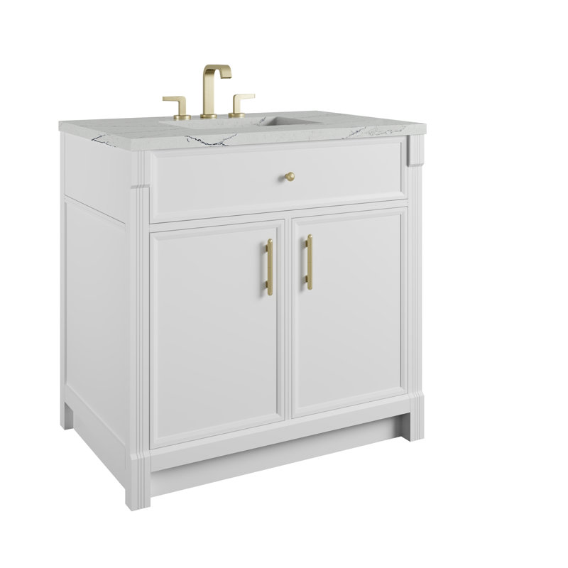 Bellshire Single Vanity, Bright White, 36", Ethereal Noctis Silestone