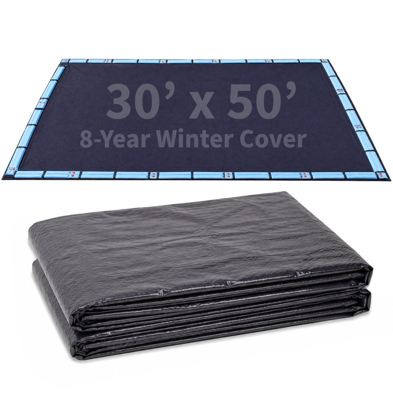 Blue Wave Arctic Armor 30-ft x 50-ft Rectangular In Ground Pool Winter Cover, Heavy Duty Solid Pool Tarp, 7x7 Scrim Polyethylene, 5-ft Overlap, Grommets, Cable and Winch, 8-Year Warranty