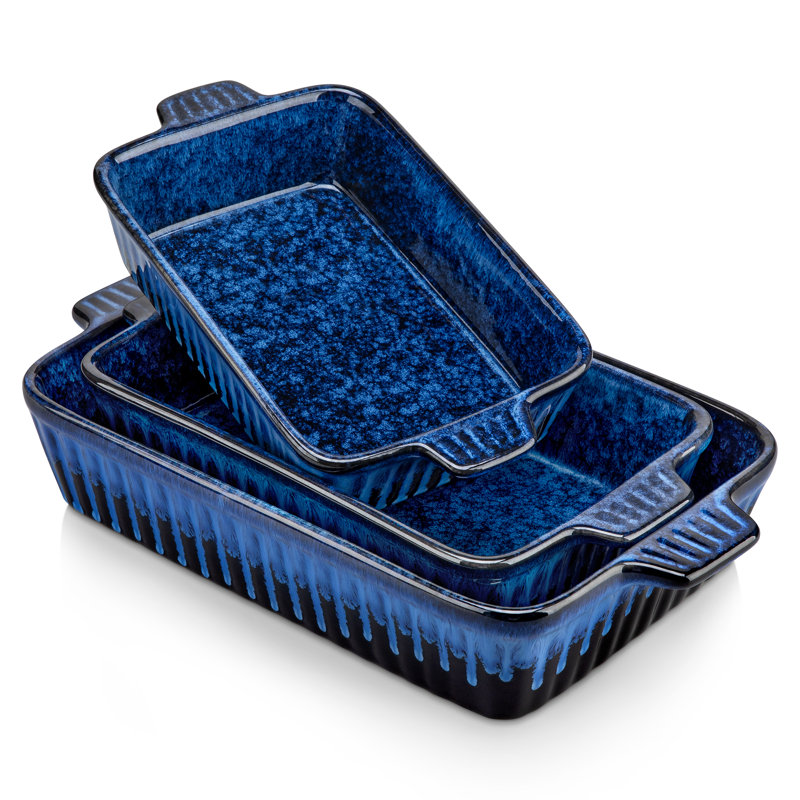Ensemble de 3 plats à four en céramique bleue à émail réactif, 45 oz/64 oz/92 oz, Blue