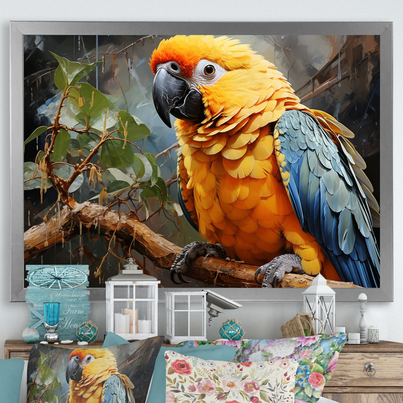 Perroquet harmonie tropicale I, Cadre photo argenté, H 24 po x l 32 po x P 1 po