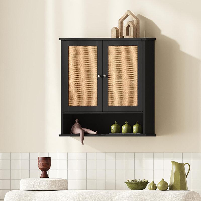 Armoire de rangement murale avec tablettes réglables internes, Noir/naturel
