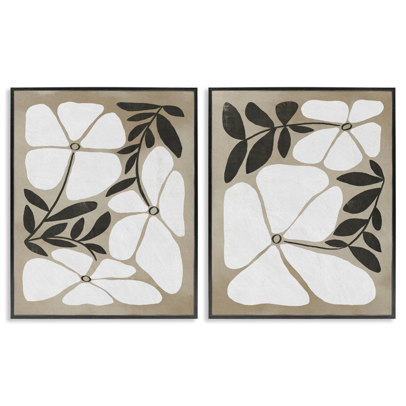 Ensemble de 2 giclées encadrées de fleurs bohémiennes neutres, design par Victoria Barnes, H 14 po x l 11 po