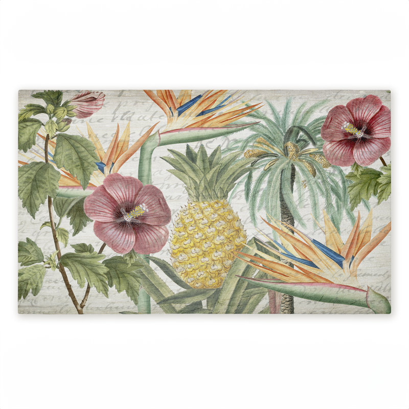 Tapis d'extérieur imprimé tropicales fleurs et ananas, design par Kim Allen, 18 po x 30 po