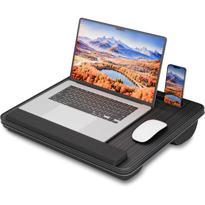 Support pour ordinateur portable avec coussin pour ordinateurs portables jusqu'à 15,6 pouces, noir, plateau portable avec bande antidérapante pour la maison, le bureau, les étudiants et les adultes