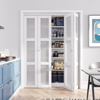 Double 3-lite Glass Door Solid Manufactured Wood Bi-fold Door With Installation Hardware Kit