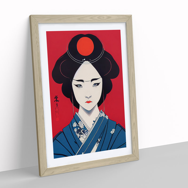 Captivating Geisha 1 Piece Single Picture Frame Wall Art, 34cm H x 25cm W x 2cm D, Oak Framed