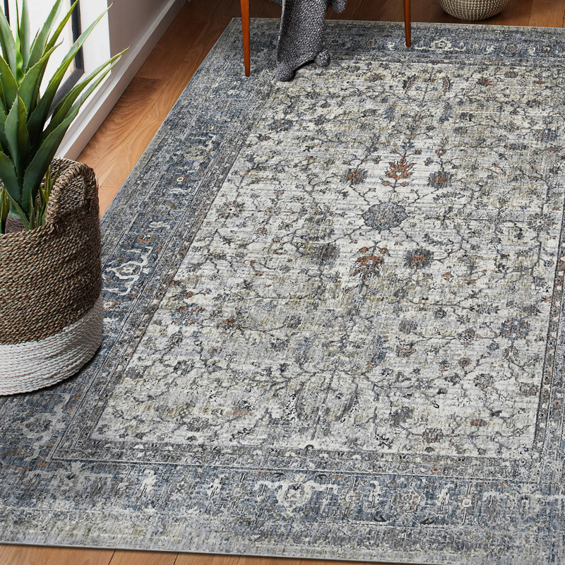 Elynna Transitional Bordered Premium Polyester Performance Area Rug, Rectangle 9'10" x 13'1"