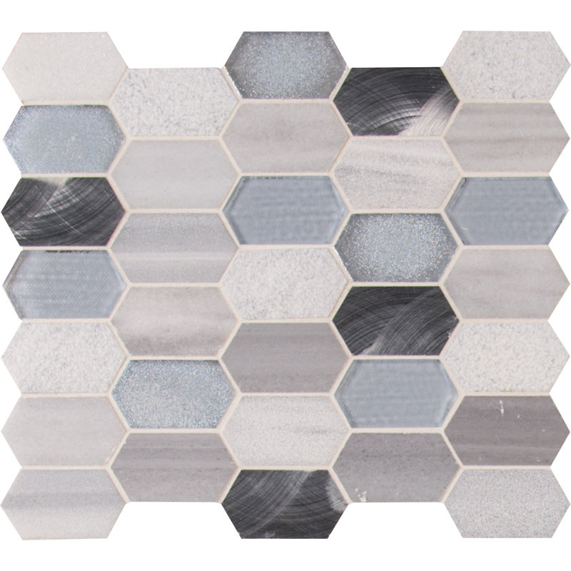 Alessio Spire 12 in. x 13 in. Glass Stone Metal Blend Mosaic Wall Tile