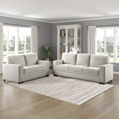 Denaux Modern & Contemporary Chenille 2-Piece Living Room Set with Plush Comfort, Nailhead Trim & Loose Cushions