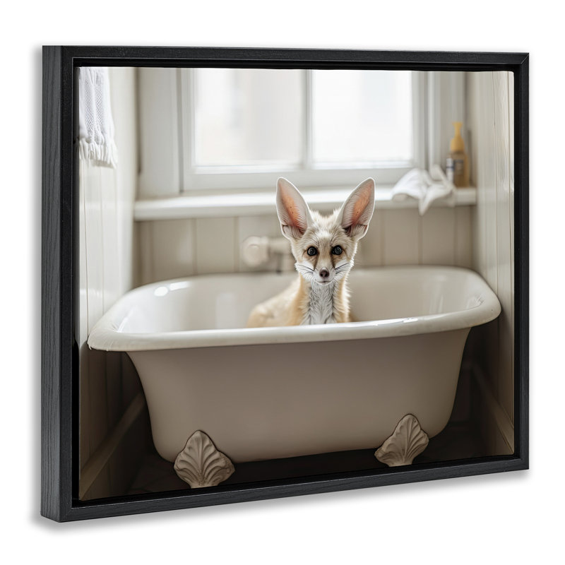Cadre flottant Big Ear Fox Bath Time, design par Sasha, H 17 po x l 21 po, Cadre flottant noir de jais