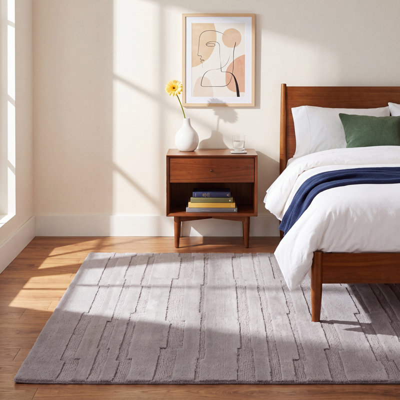 Elona Hand Tufted Wool/Cotton Area Rug in Gray, Rectangle 5' x 8'