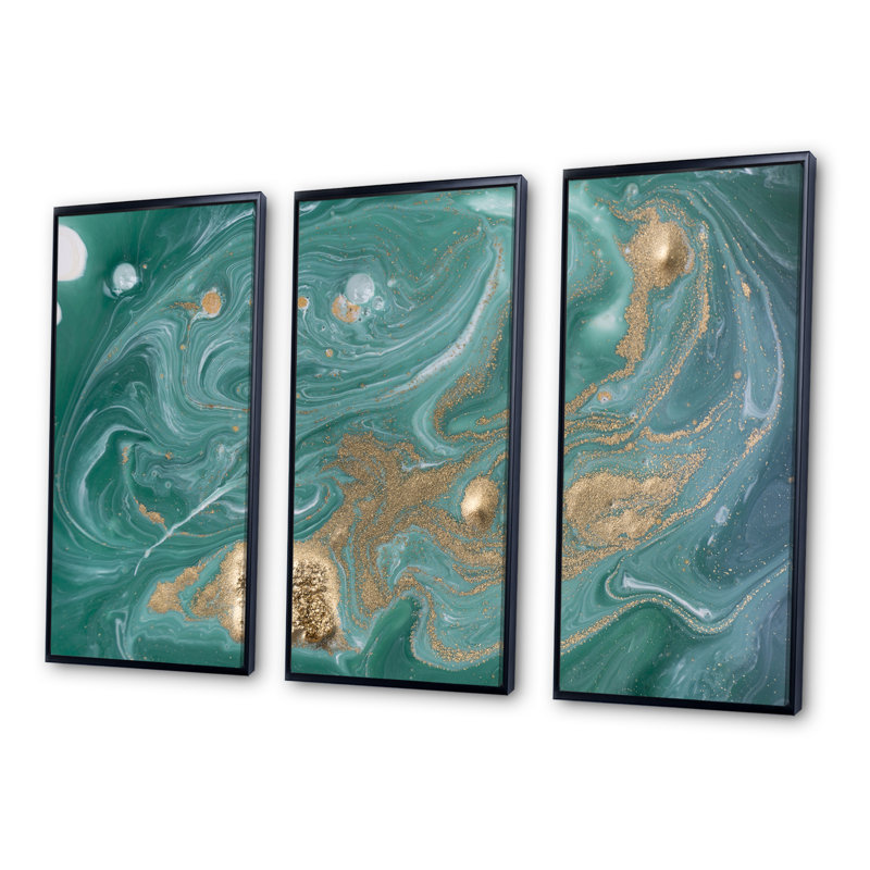 Nature verte et marbre doré - ensemble d'art mural sur toile Glam, H 28 po x l 36 po, Noir