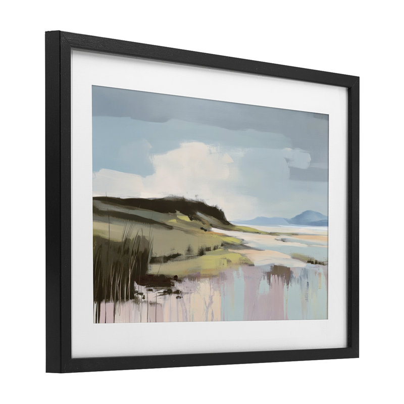 «Modern Verdant Waters», reproduction sous verre encadrée, design par Elara Yasna, H 17 po x l 23 po, Cadre noir minuit