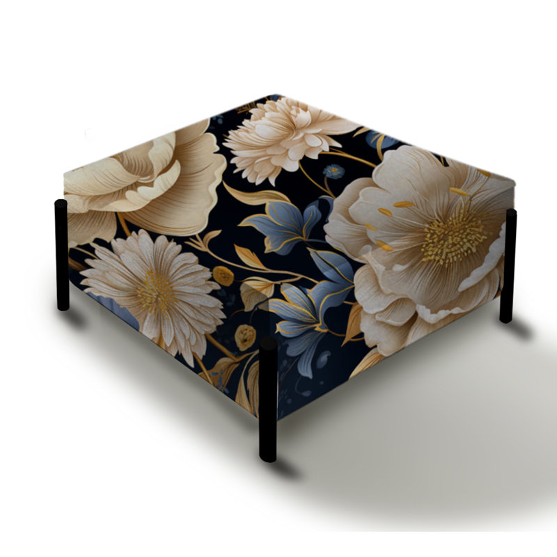 Blue And Beige Peonies Boho Pattern - Floral Large Square Ottoman