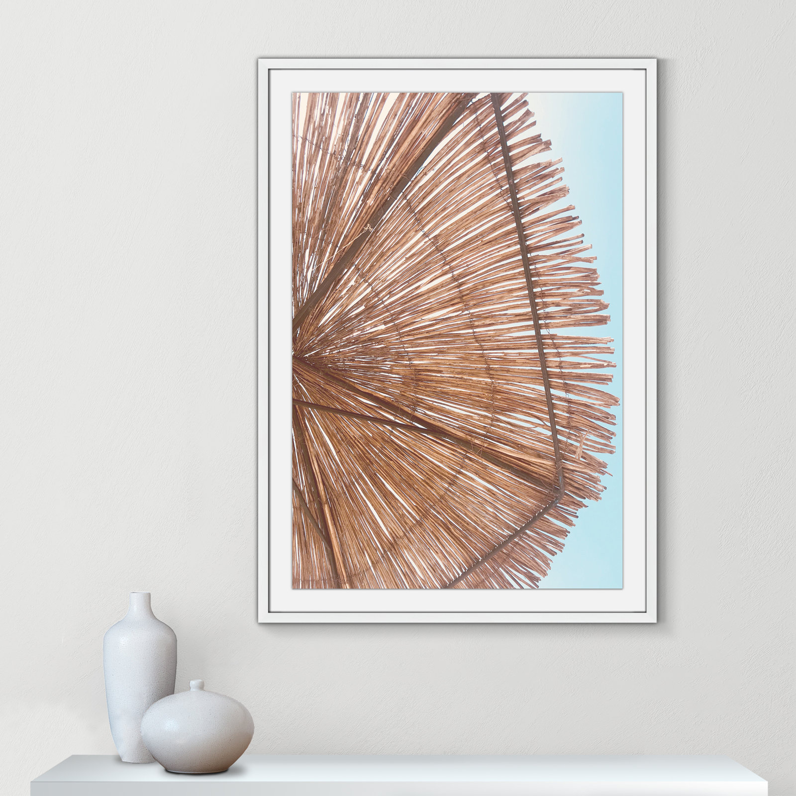 Rosy Straw Umbrella - Picture Frame Photograph, 25.50" H x 21.50" W x 1.25" D, Satin White