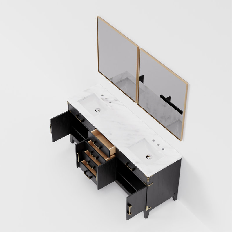 Laurel 72 in W x 22 in D Double Bath Vanity with Mirrors, Black Oak, White Carrara Marble