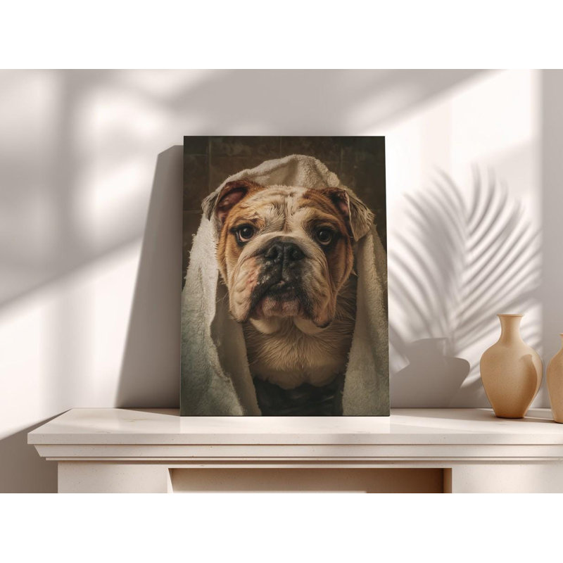 Drôle de bouledogue sur toile, H 30 po x l 20 po
