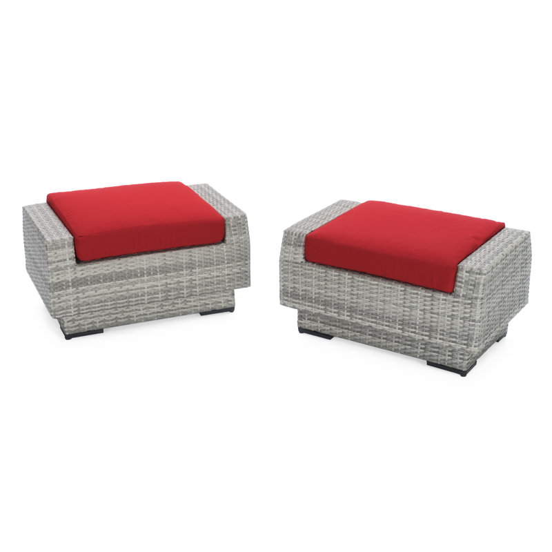 Fionnula Ottoman With Sunbrella Cushion Covers, Canvas Jockey Red Sunbrella® Canvas