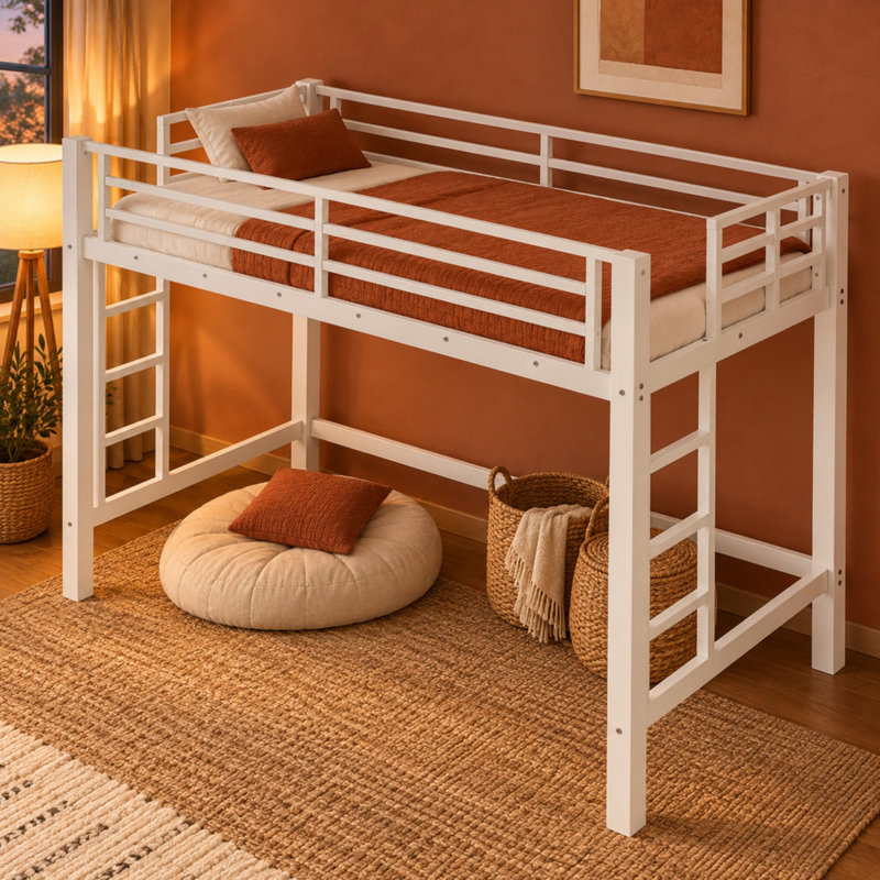 Lit mezzanine simple en métal avec échelle