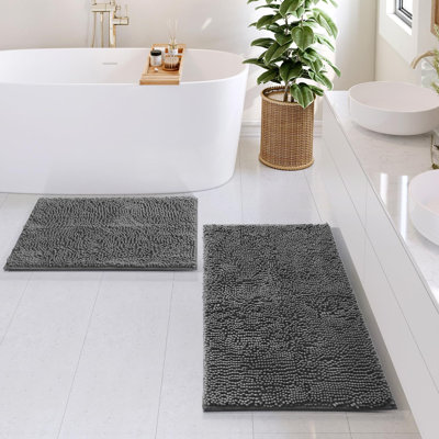 Yasmen Soft Absorbent Chenille Bath Rugs with Non-Slip Backing (Set of 2)