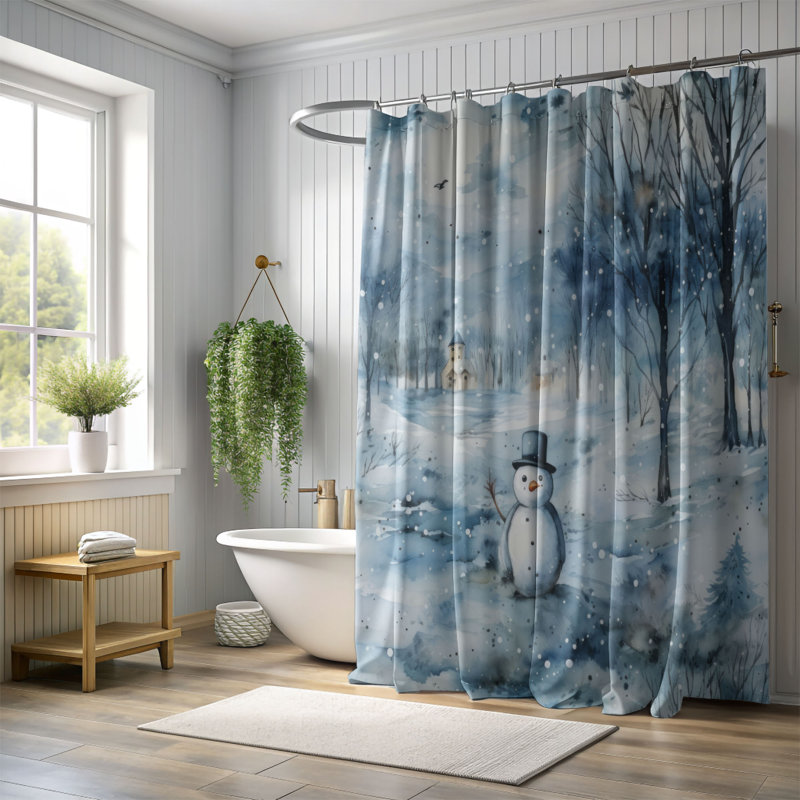 Rideau de douche polaire bonhomme de neige de qualité supérieure, H 74 po x l 71 po, Bonhomme de neige - 1