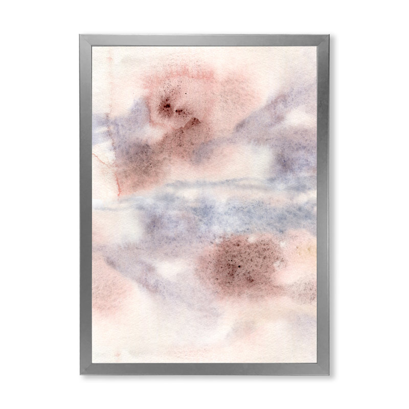 Pastel abstrait avec taches bleu-rose-gris et rouges - Peinture sur toile encadrée, Toile avec cadre argenté