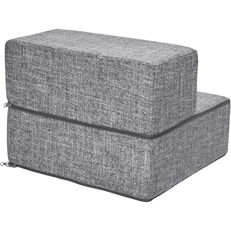 Escabeaux pliables en mousse pour petits chiens et chats, escaliers portatifs pour rampe pour canapé, canapé et lit surélevé, marchepied intérieur équilibré antidérapant, coffre-fort en lin cendré, 2 marches