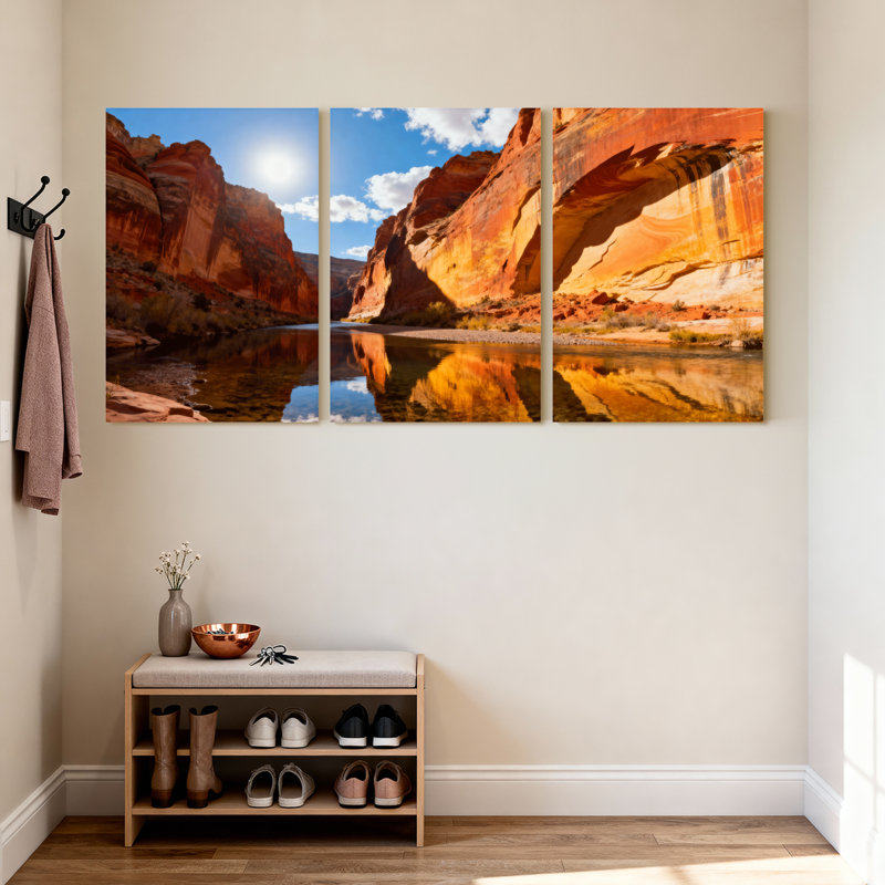 Scénario et paysages urbains, désert, canyon, réflexion, ciel d'eau, roche, soleil, paysage, ensemble de 3 impressions sur toile