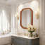 Miroir de coin rond en bois massif naturel 24 po x 36 po pour chambre à coucher, salle de bain, salon et entrée-603644779-603644780