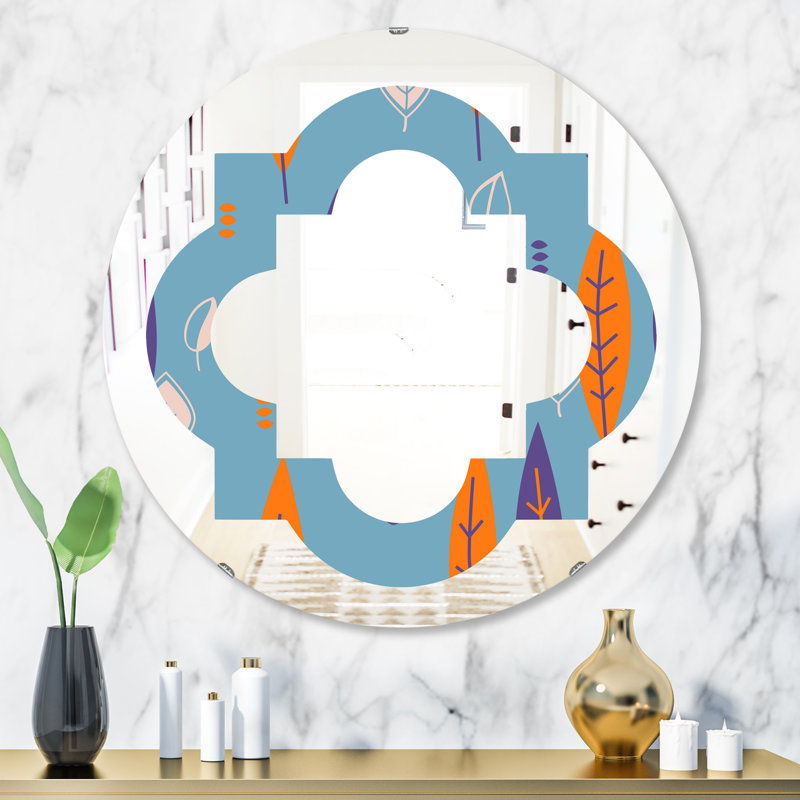 Miroir mural sans cadre à motif floral botanique ii quadrilobe éclectique, H 23,6 po x l 23,6 po