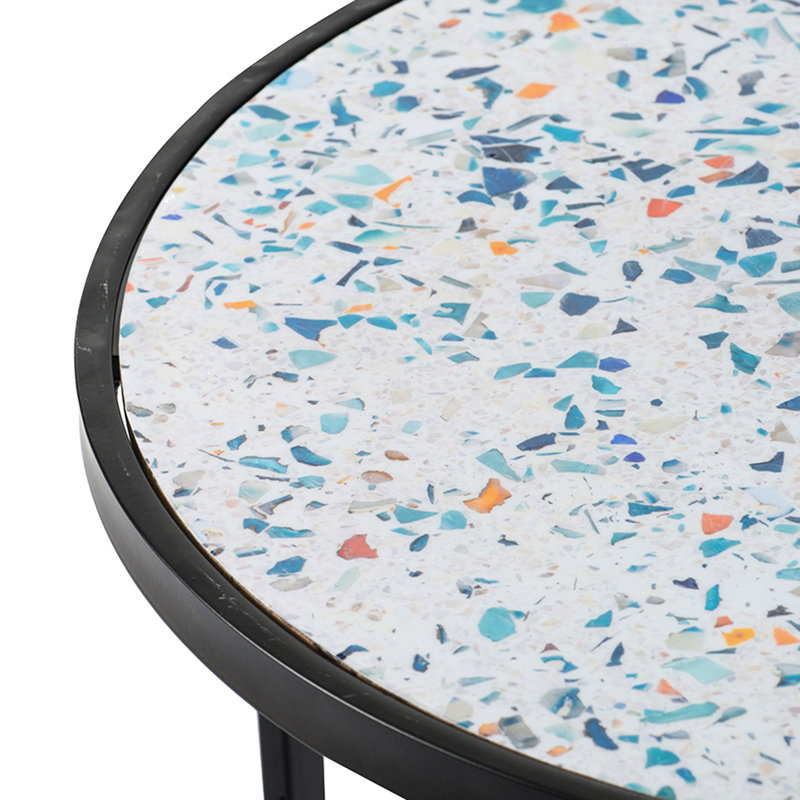 Ensemble de 2 tables de bout rondes, côté empilable avec structure en métal robuste pour les espaces compacts, salon, bureau, fer noir des tables, fer à repasser, aucun assemblage requis