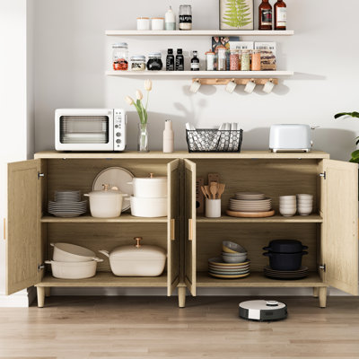 Buffet 70 po avec tablettes réglables, de haute qualité et polyvalent pour la décoration de chambre à coucher 4 portes naturelles et robustes, facile à installer dans la cuisine