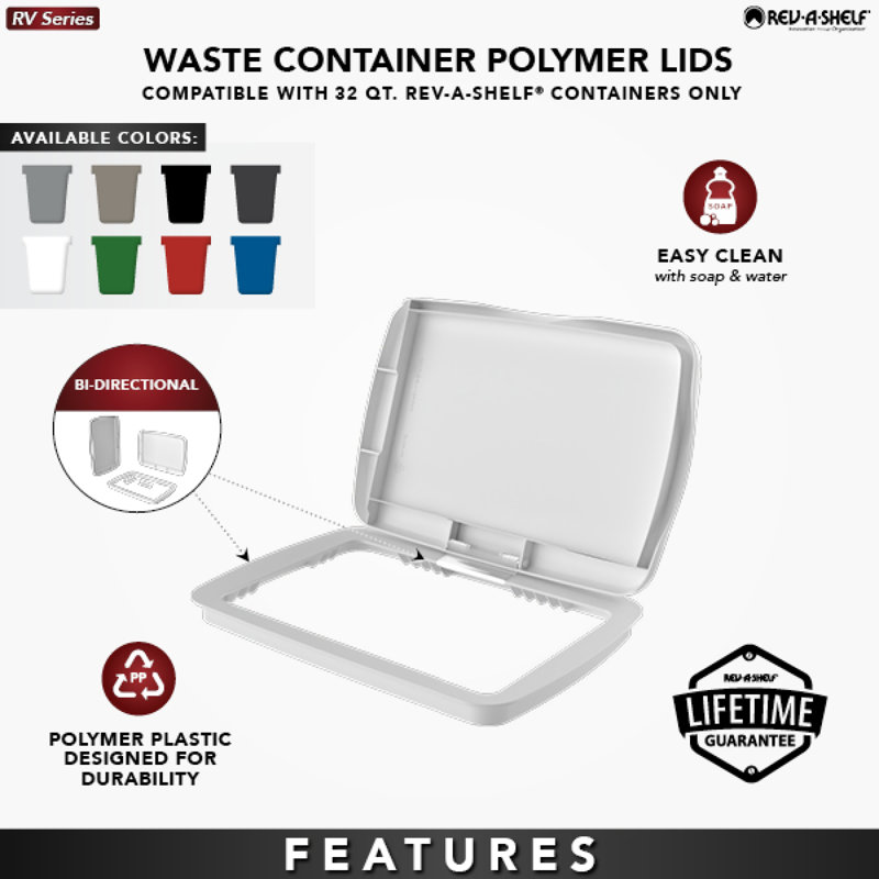 Rev-A-Shelf 32 qt. Trash Can Replacement Lid, Silver, RV-32-LID-17-1-40, Silver