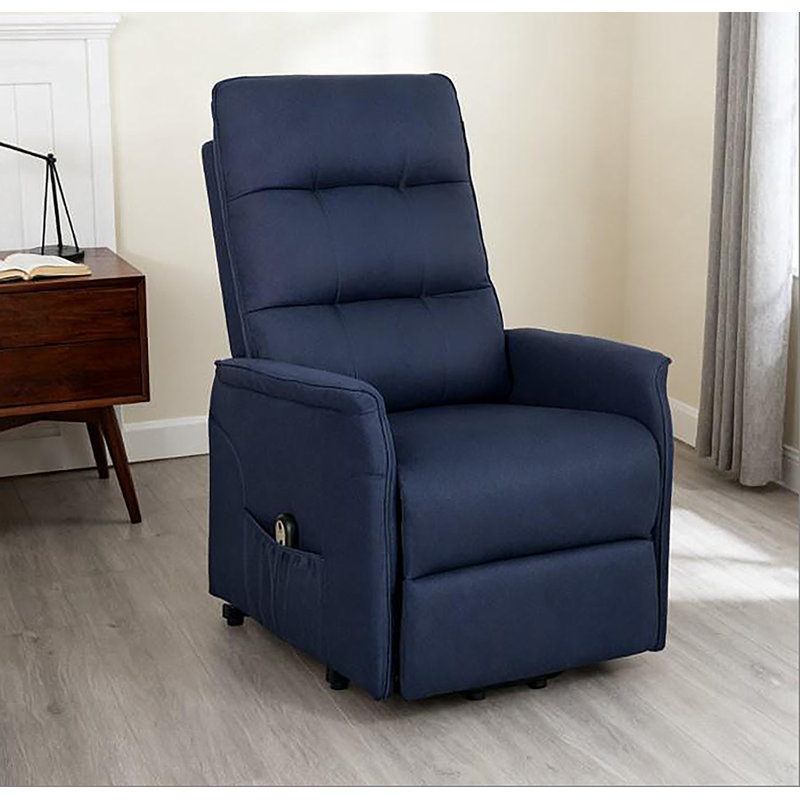 Fabric Recliner Sofa With Remote Control,Power Lift Chair, Side Pockets, Blue Fabric, Power - Remote