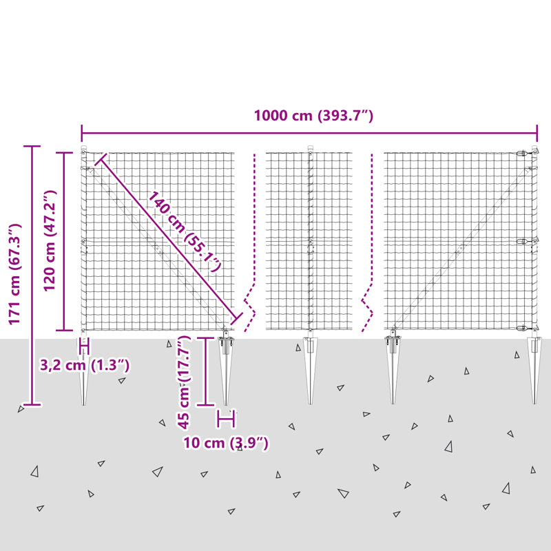 Galvanised Steel Border Fencing, 120 x 1000 x 0.2 cm, Green