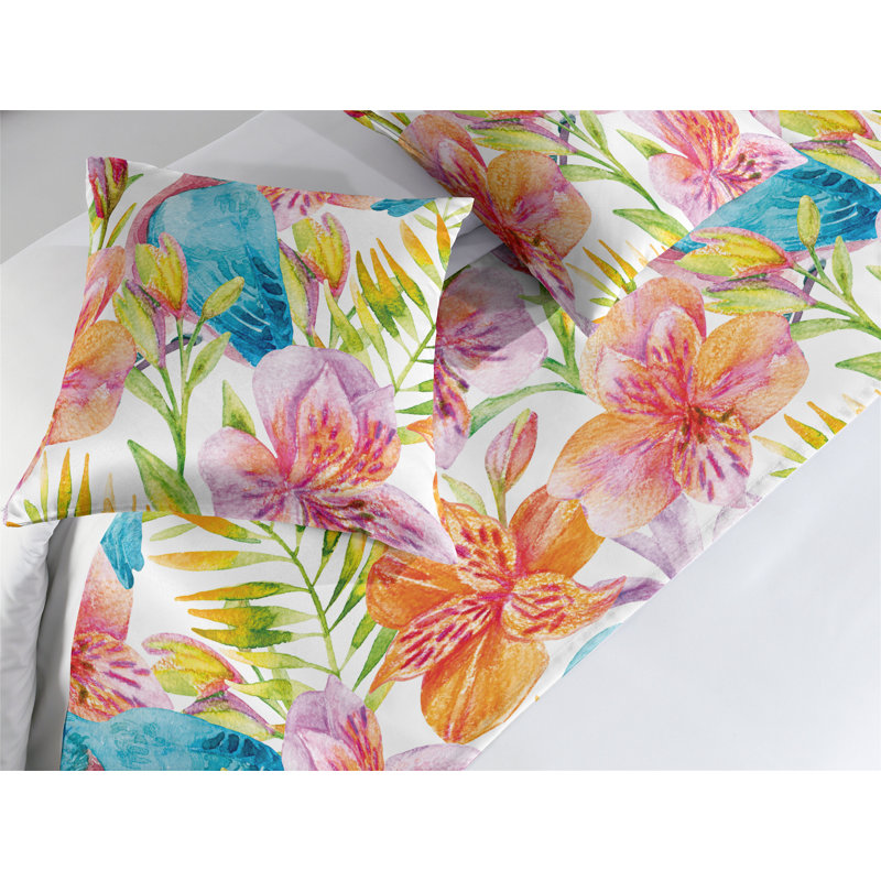 Ensemble de chemin de lit Ambesonne Birds and Nature Retro Alstroemeria, Très grand lit