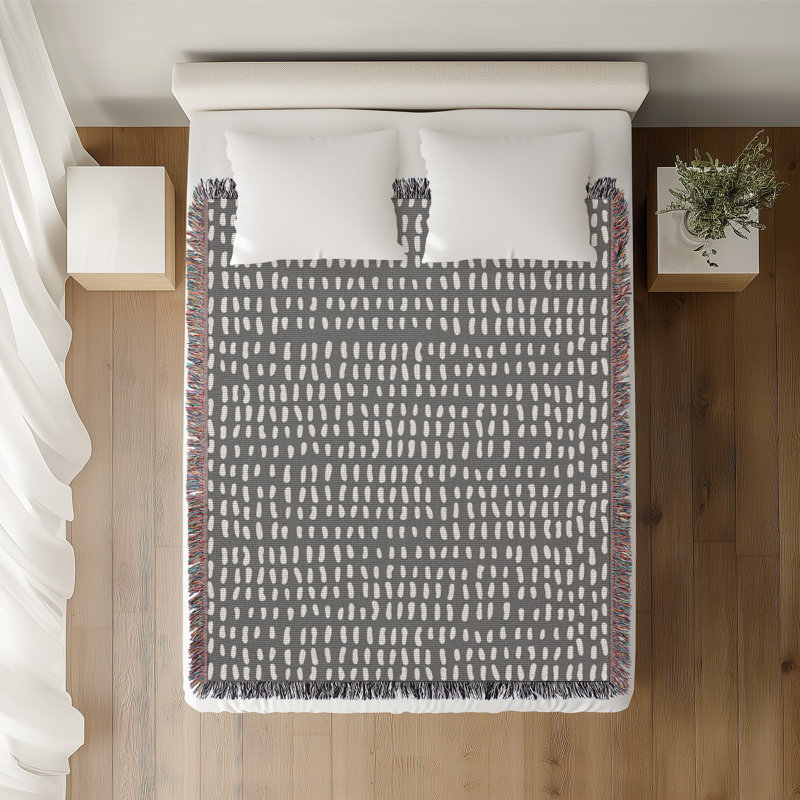Jeté en coton à imprimé abstrait Kola, Gris, 50 x 60