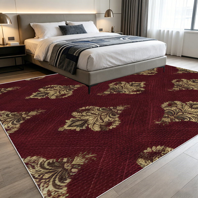 1PC Vintage Damask Burgundy Geometric Pattern area rugs for Living Room, Soft, All seasons, Easy-maintain, Washable Indoor mat, Farmhouse suitable for dining room, bedroom, entryway, kitchen, home office, hallway, Home Decor, Outdoor Decor.