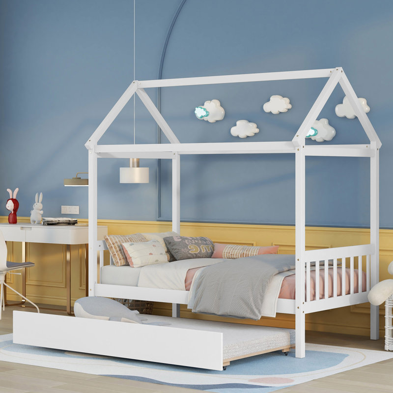 Structure de lit simple en bois massif avec lit gigogne simple, aucun sommier requis