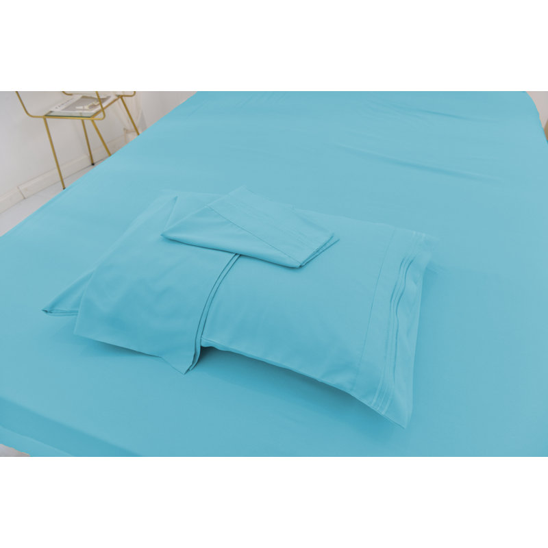 Ensemble de literie en rayonne de bambou, Turquoise, Ensemble de draps pour lit simple TG + un drap-hou