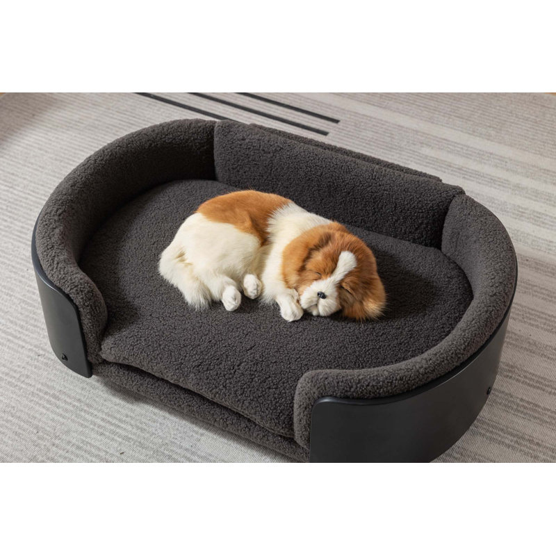 Canapé pour chien en bois massif Inira, L 30,7 po x P 20,08 po x H 9,85 po, Gris foncé / Noir